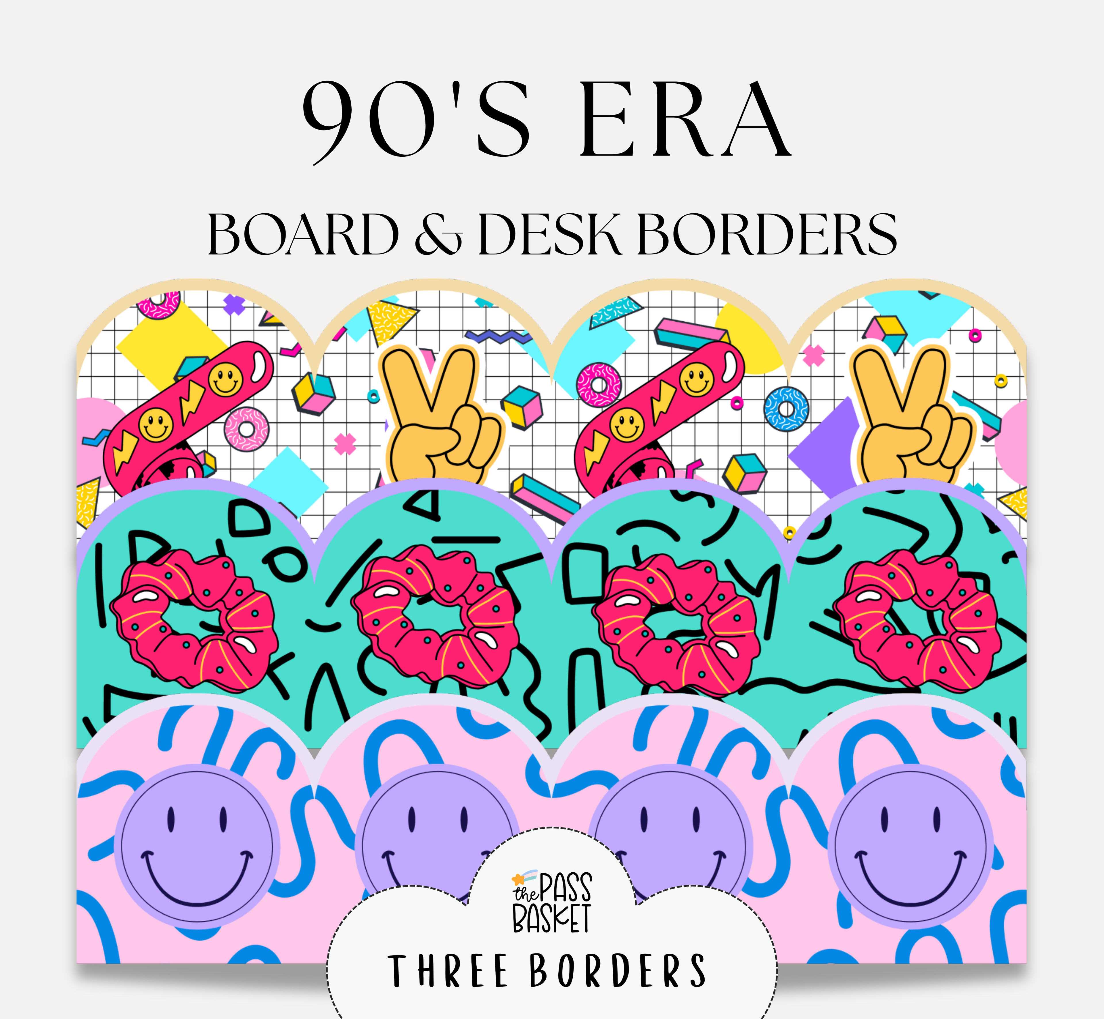 90's Era Classroom Decor Borders | Bulletin Board, Desk Strips & Whiteboard