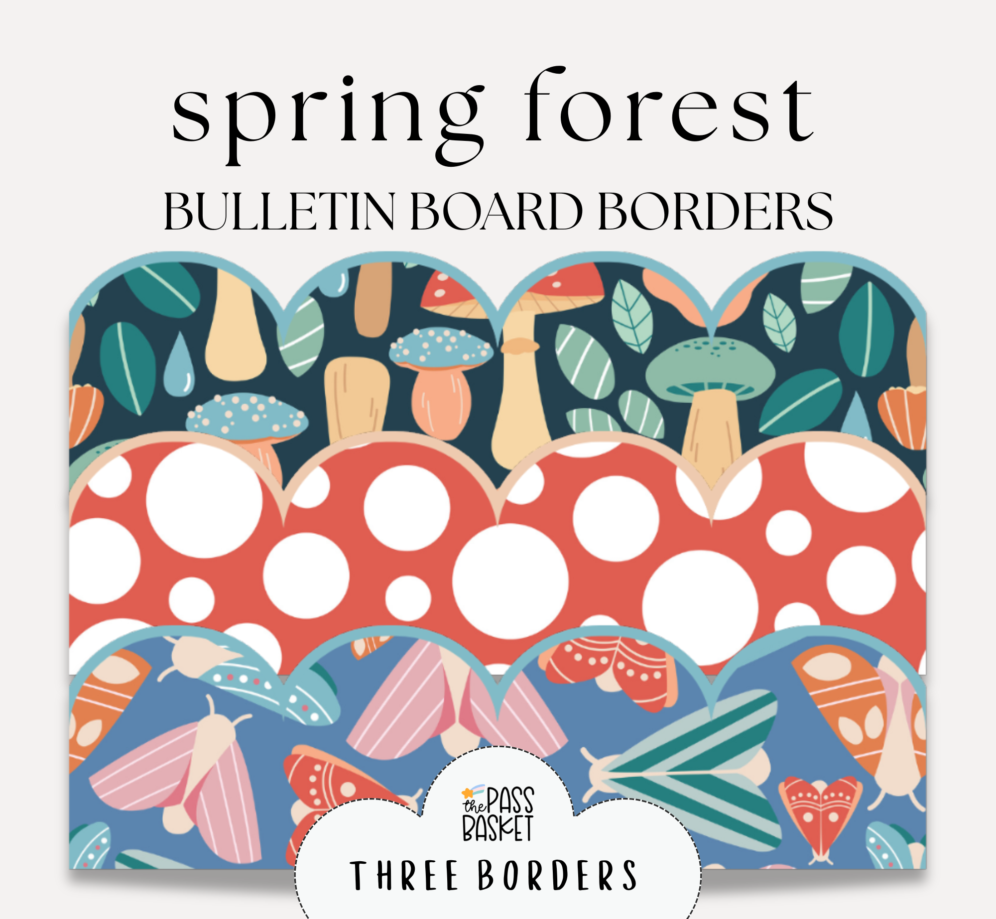 Spring Forest Themed Mushroom Rain | Bulletin Board, Desk Strips & Whiteboard