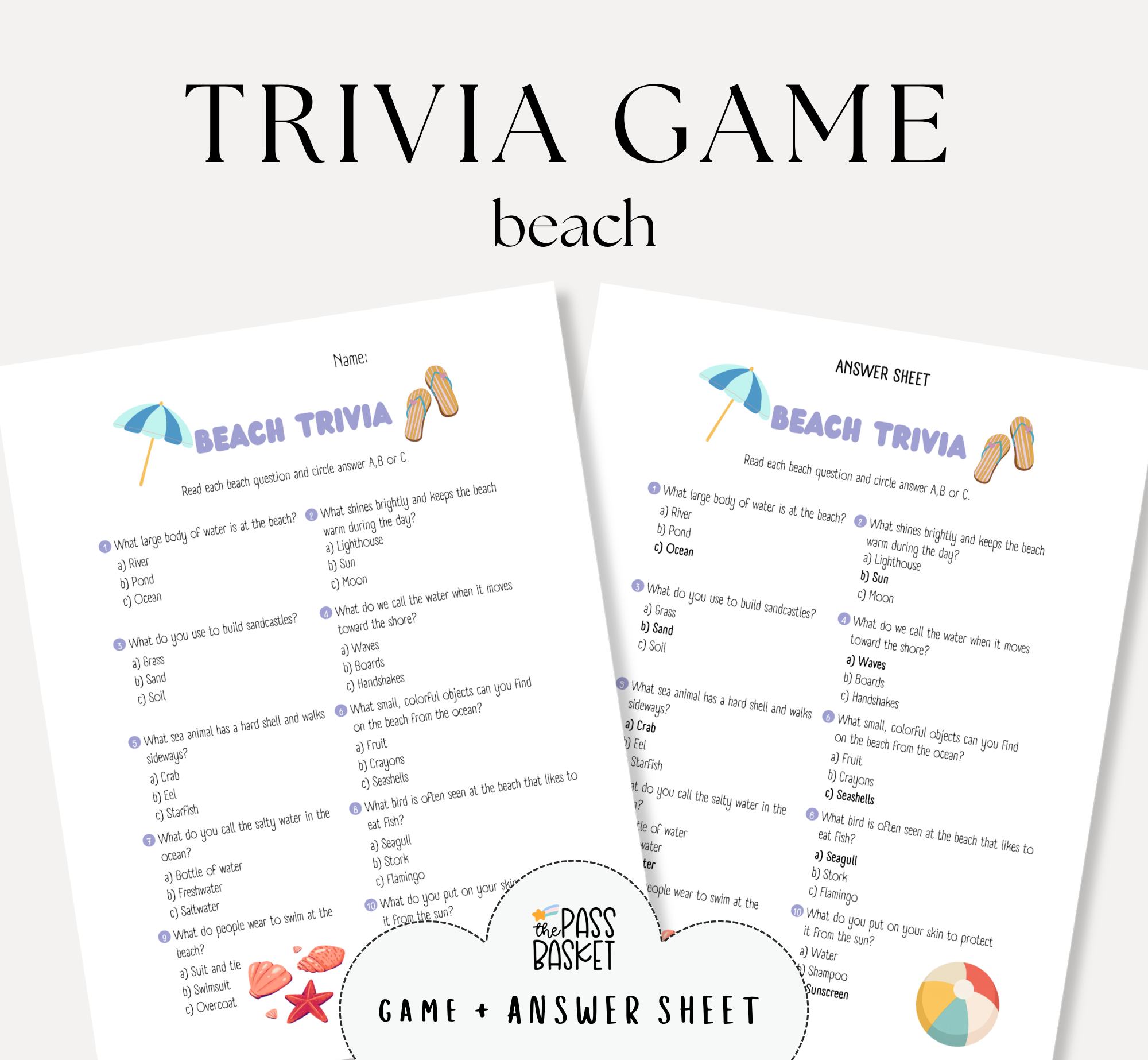 Beach Trivia Game & Answer Key