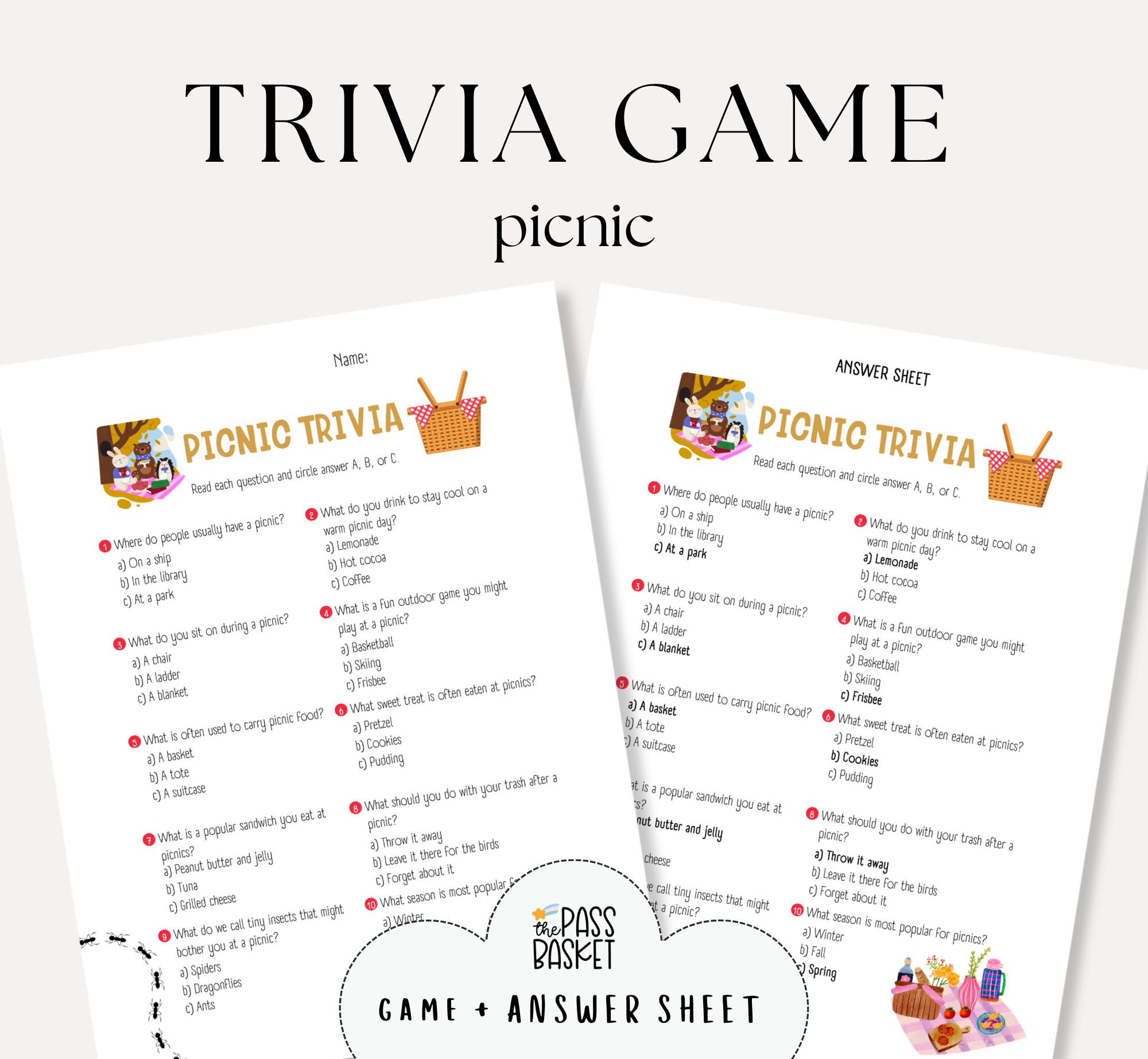 Picnic Trivia Game & Answer Key