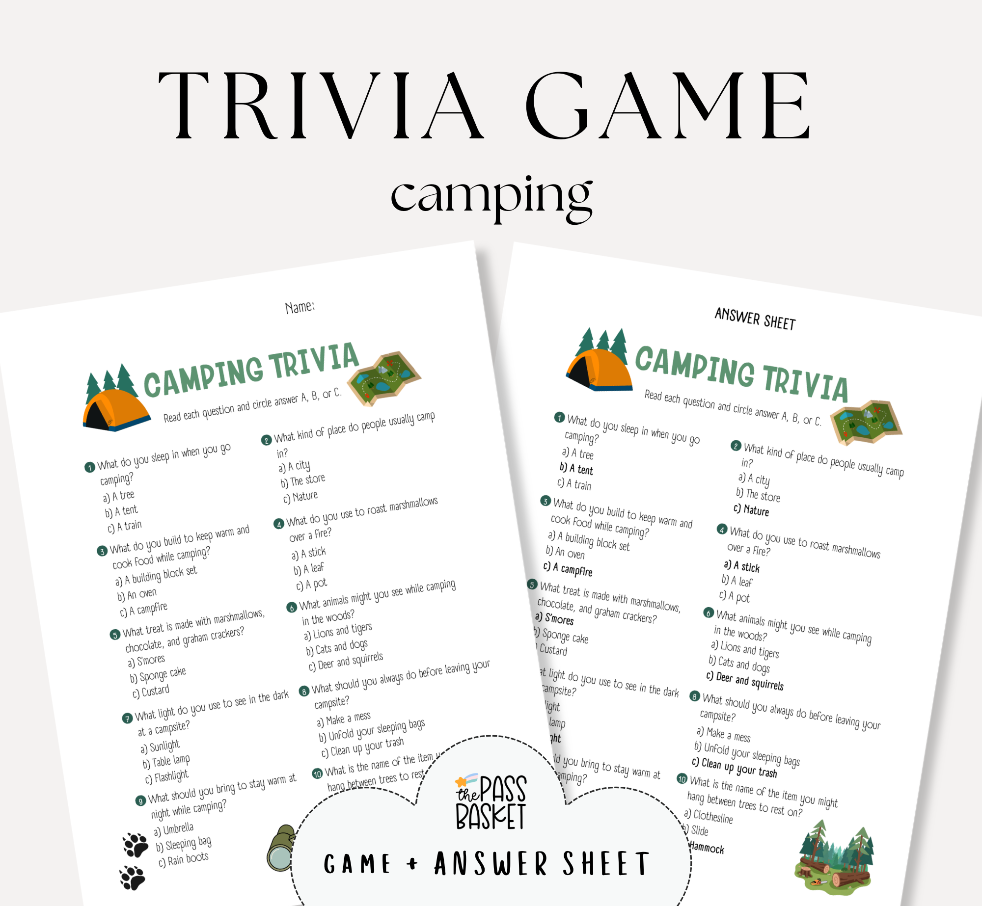 Camping Trivia Game & Answer Key